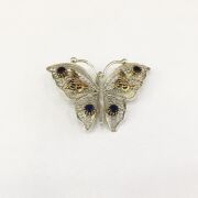 Gümüş Telkari Kök Safir Taşlı Kelebek Broş