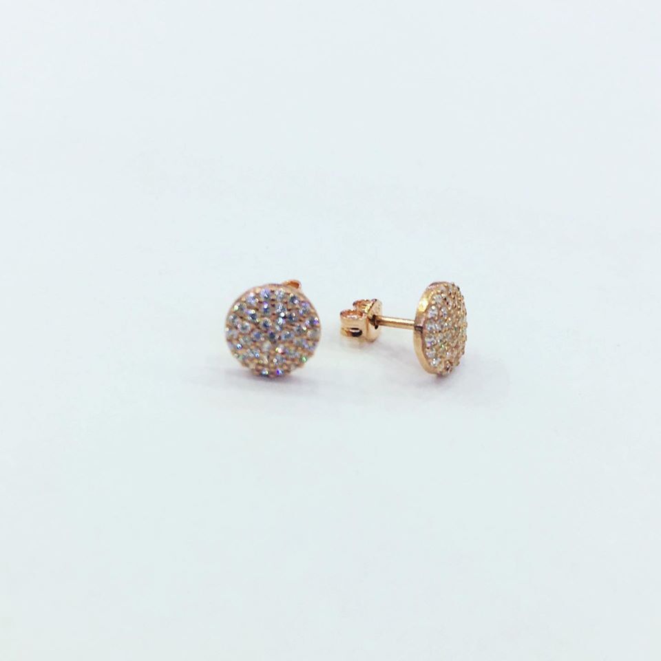 GÜMÜŞ ROSE BRONZ RENK ZİRKON TAŞLI YUVARLAK MİNİK KÜPE