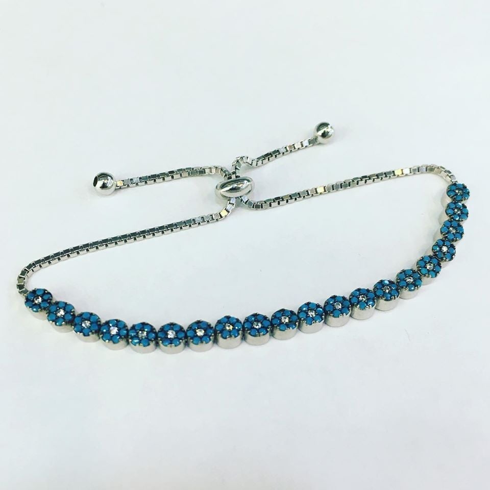 GÜMÜŞ TURKUAZ TAŞLI ASANSÖRLÜ BİLEKLİK