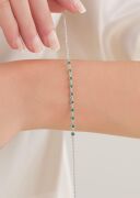 Gümüş Yeşil Zirkon Yuvarlak Taşlı Pırlanta Modeli Su Yolu Bileklik