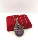 GÜMÜŞ MARKAZİT VE AMETİST TAŞLI KOLYE