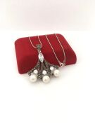 GÜMÜŞ İNCİ ZİRKON VE MARKAZİT TAŞLI KOLYE