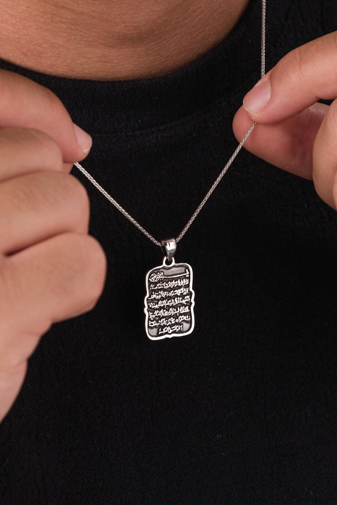 925 AYAR Gümüş Ayetel Kürsi Ayet Dikdörtgen Model Kolye