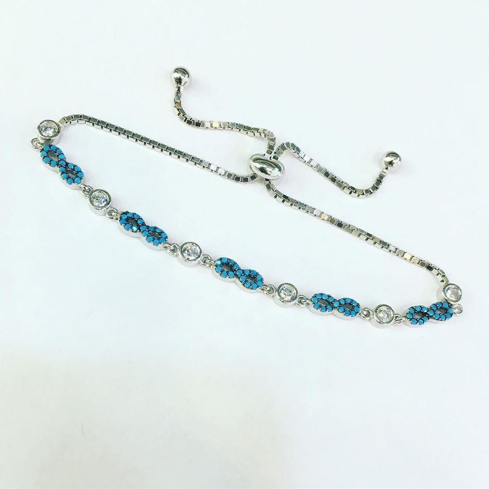 GÜMÜŞ TURKUAZ VE ZİRKON TAŞLI SONSUZLUK  BİLEKLİK