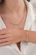 4.5 mm Gümüş Ataç Toplu Zincir Kolye Bileklik Sade Set