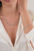 4.5 mm Gümüş Ataç Toplu Zincir Kolye Bileklik Sade Set