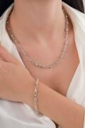 4.5 mm Gümüş Ataç Toplu Zincir Kolye Bileklik Sade Set