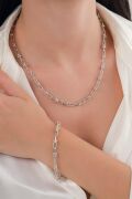 4.5 mm Gümüş Ataç Toplu Zincir Kolye Bileklik Sade Set