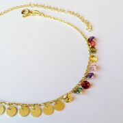 ALTIN KAPLAMA RENKLİ ZİRKON TAŞLI PULLU GÜMÜŞ HALHAL