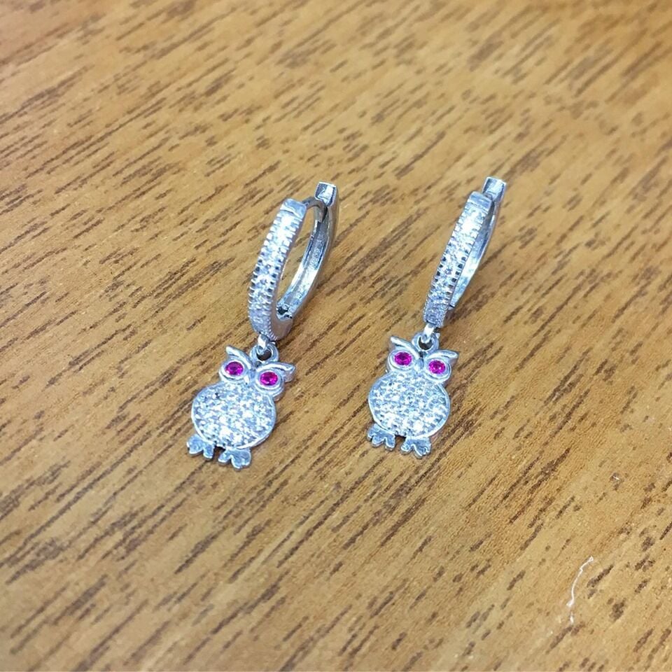 GÜMÜŞ ZİRKON TAŞLI BAYKUŞ KÜPE