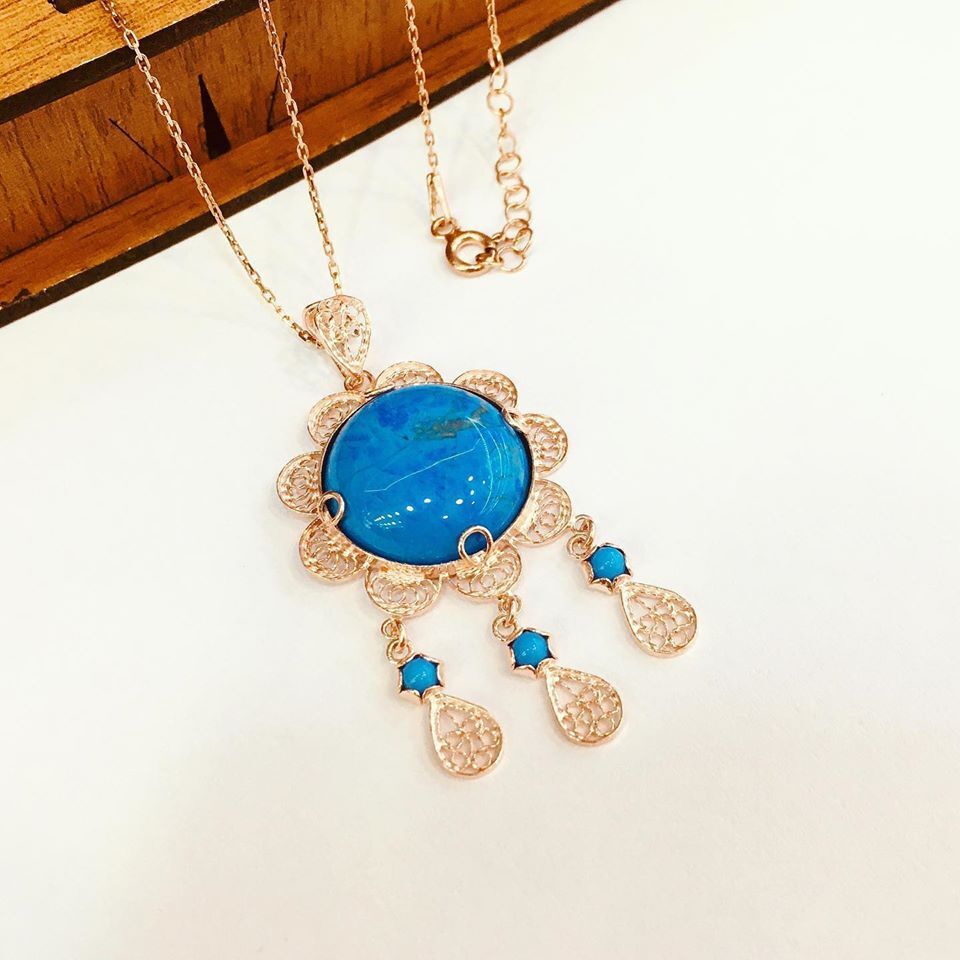 GÜMÜŞ ROSE FİRUZE TURKUAZ TAŞLI KOLYE