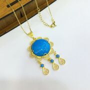 GÜMÜŞ  TELKARİ ALTIN KAPLAMA FİRUZE TAŞLI KOLYE