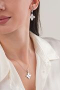Gümüş Yonca Lazer Kalem İşlemeli Kolye KÜPE SET