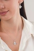 Gümüş Yonca Lazer KESİM Kalem İşlemeli Kolye KÜPE SET