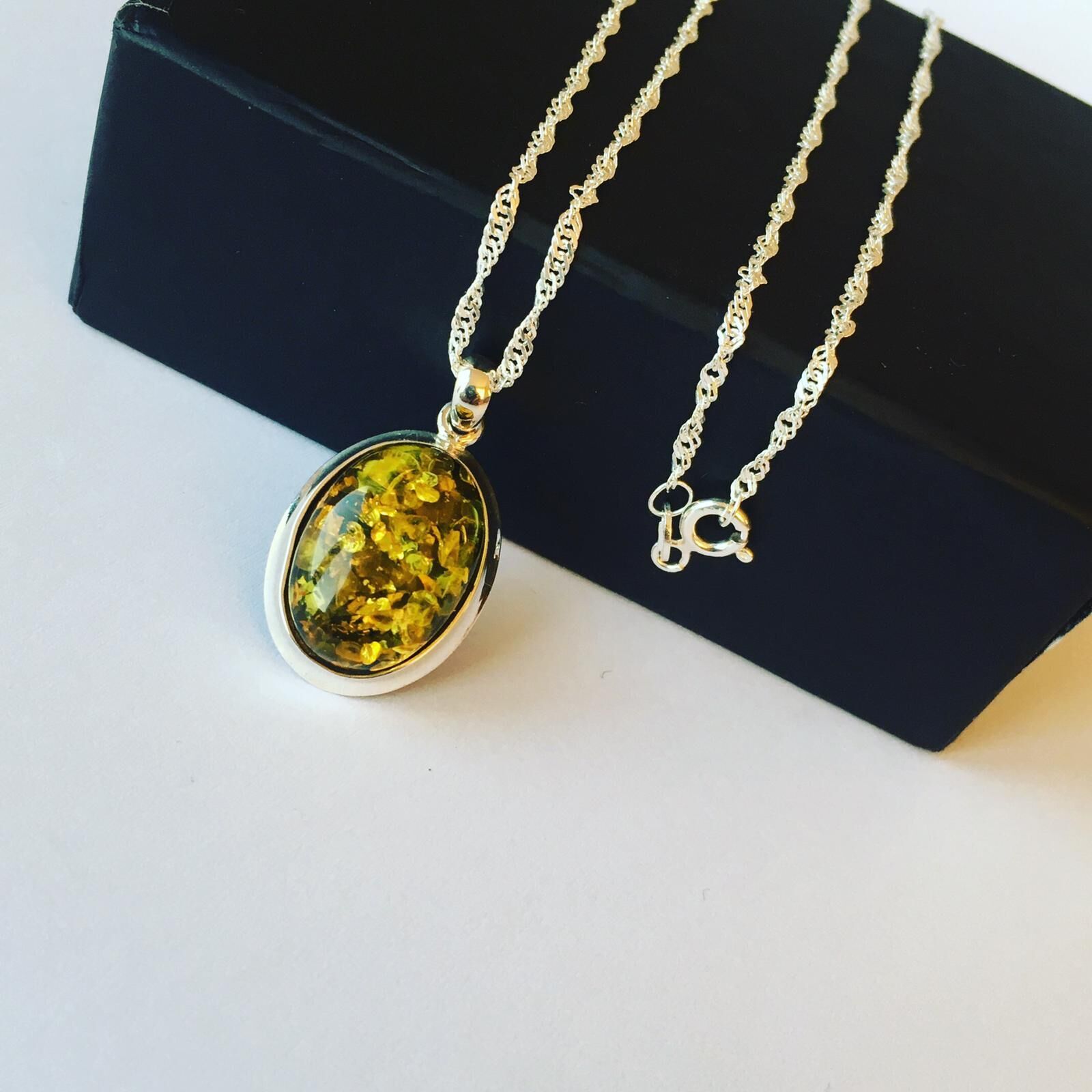 925 AYAR GÜMÜŞ ATEŞ KEHRİBARI KOLYE