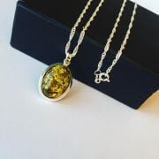 925 AYAR GÜMÜŞ ATEŞ KEHRİBARI KOLYE