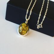 925 AYAR GÜMÜŞ ATEŞ KEHRİBARI KOLYE