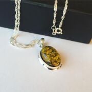 925 AYAR GÜMÜŞ ATEŞ KEHRİBARI KOLYE