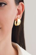 GÜMÜŞ ALTIN GOLD KAPLAMA İÇE HAFİF BOMBELİ OVAL SADE DÜZ MODERN KÜPE