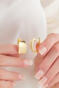 GÜMÜŞ ALTIN GOLD KAPLAMA İÇE HAFİF BOMBELİ OVAL SADE DÜZ MODERN KÜPE