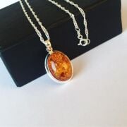 GÜMÜŞ ATEŞ KEHRİBARI KOLYE