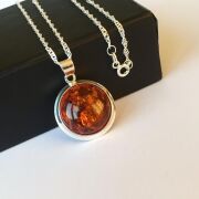 GÜMÜŞ ATEŞ KEHRİBARI KOLYE