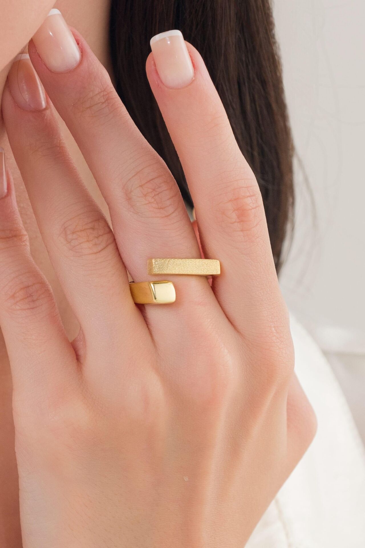 GÜMÜŞ ALTIN GOLD KAPLAMA MAT VE PARLAK DİKDÖRTGEN KARE DÜZ SADE MODERN AYARLANABİLİR YÜZÜK