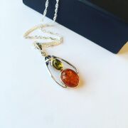 GÜMÜŞ ATEŞ KEHRİBARI KOLYE