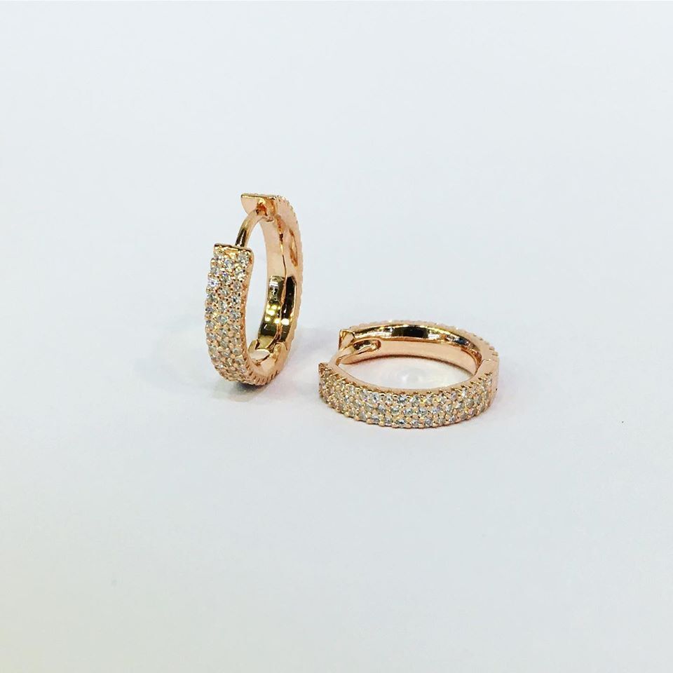 GÜMÜŞ ROSE BRONZ RENK ZİRKON TAŞLI HALKA KÜPE