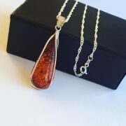 GÜMÜŞ ATEŞ KEHRİBARI KOLYE