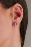 Gümüş 7.5 mm Nazar Boncuklu Boncuğu Minimal Küçük Yuvarlak Çivili Küpe