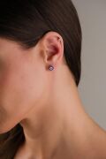 Gümüş 7.5 mm Nazar Boncuklu Boncuğu Minimal Küçük Yuvarlak Çivili Küpe