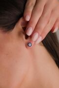 Gümüş 7.5 mm Nazar Boncuklu Boncuğu Minimal Küçük Yuvarlak Çivili Küpe