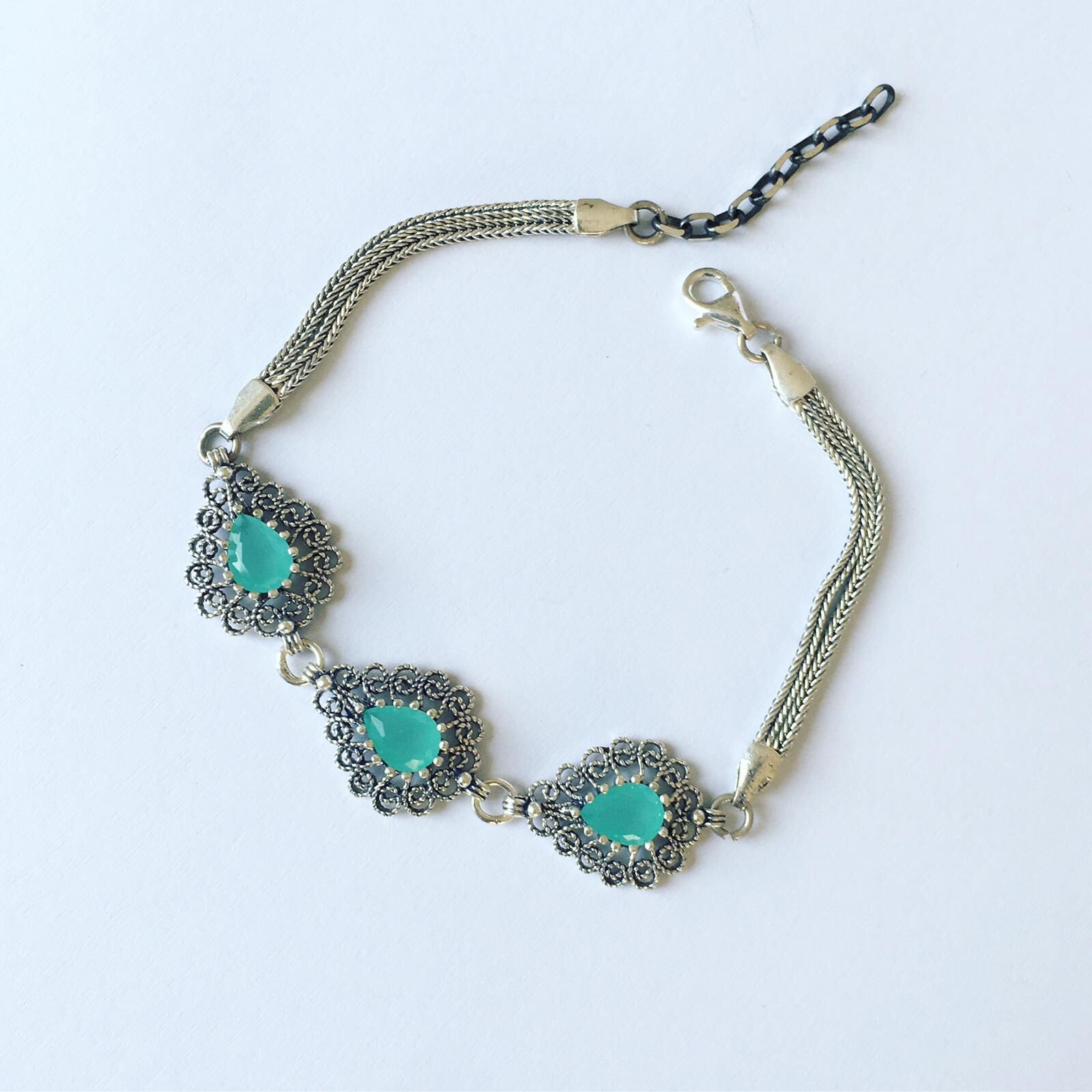 GÜMÜŞ TELKARİ TURKUAZ TAŞLI DAMLA BİLEKLİK