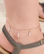 GÜMÜŞ ROSE BEYAZ ZİRKON TAŞLI DİKDÖRTGEN PULLU SALLANTILI HALHAL