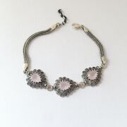 GÜMÜŞ TELKARİ PEMBE KUVARS TAŞLI DAMLA BİLEKLİK