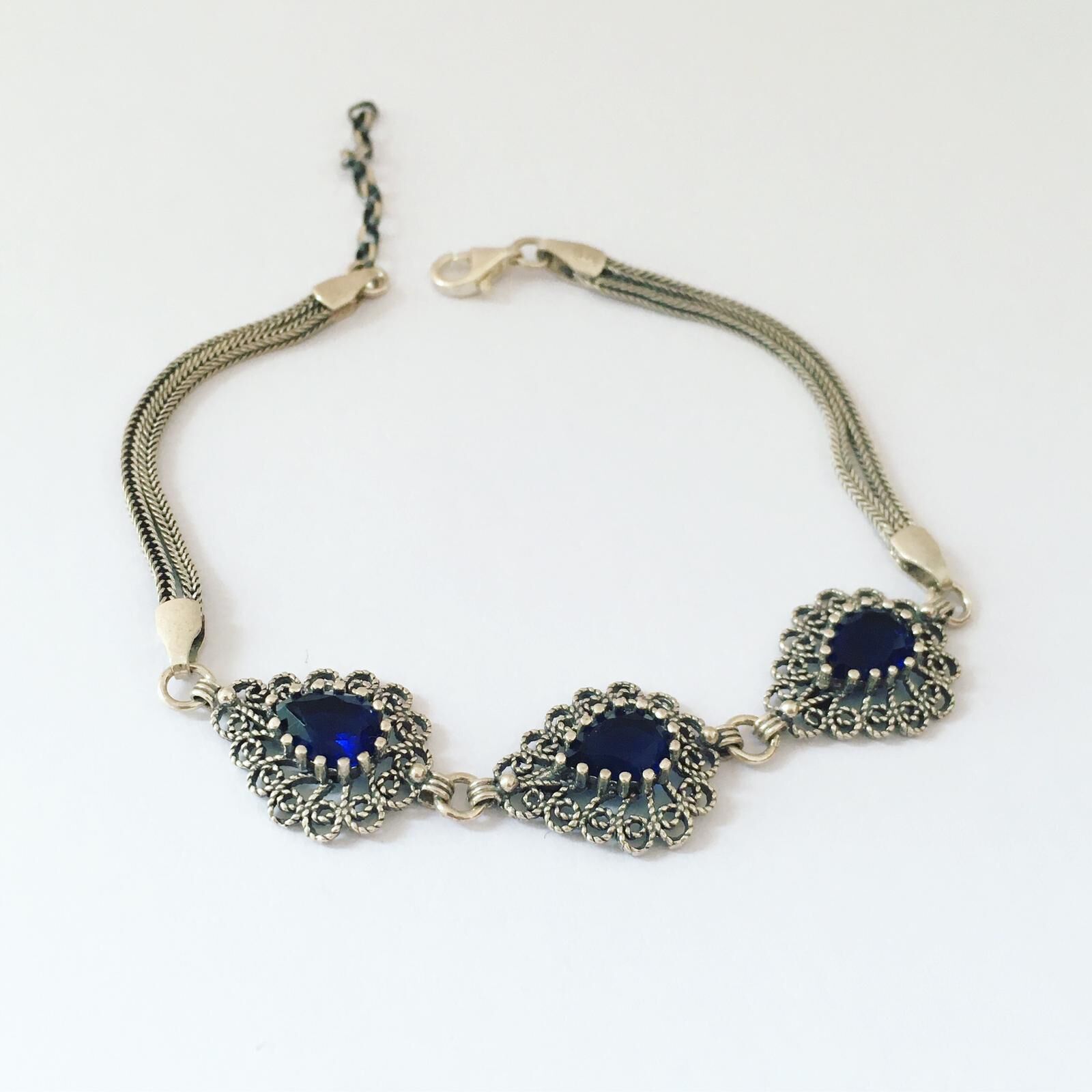 GÜMÜŞ TELKARİ PARLAMENT MAVİSİ ZİRKON TAŞLI DAMLA BİLEKLİK