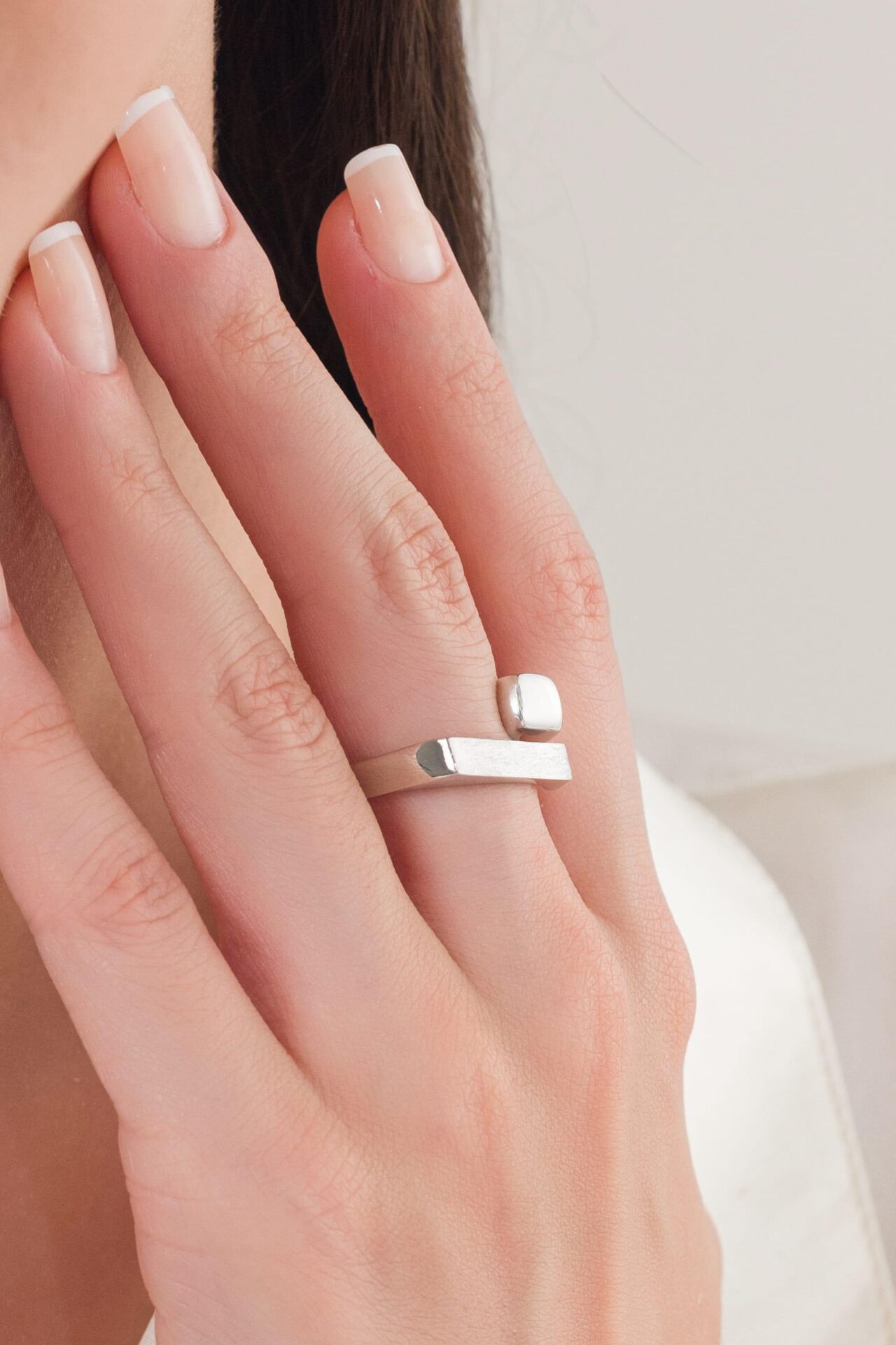 GÜMÜŞ MAT VE PARLAK DİKDÖRTGEN KARE DÜZ SADE MODERN AYARLANABİLİR YÜZÜK