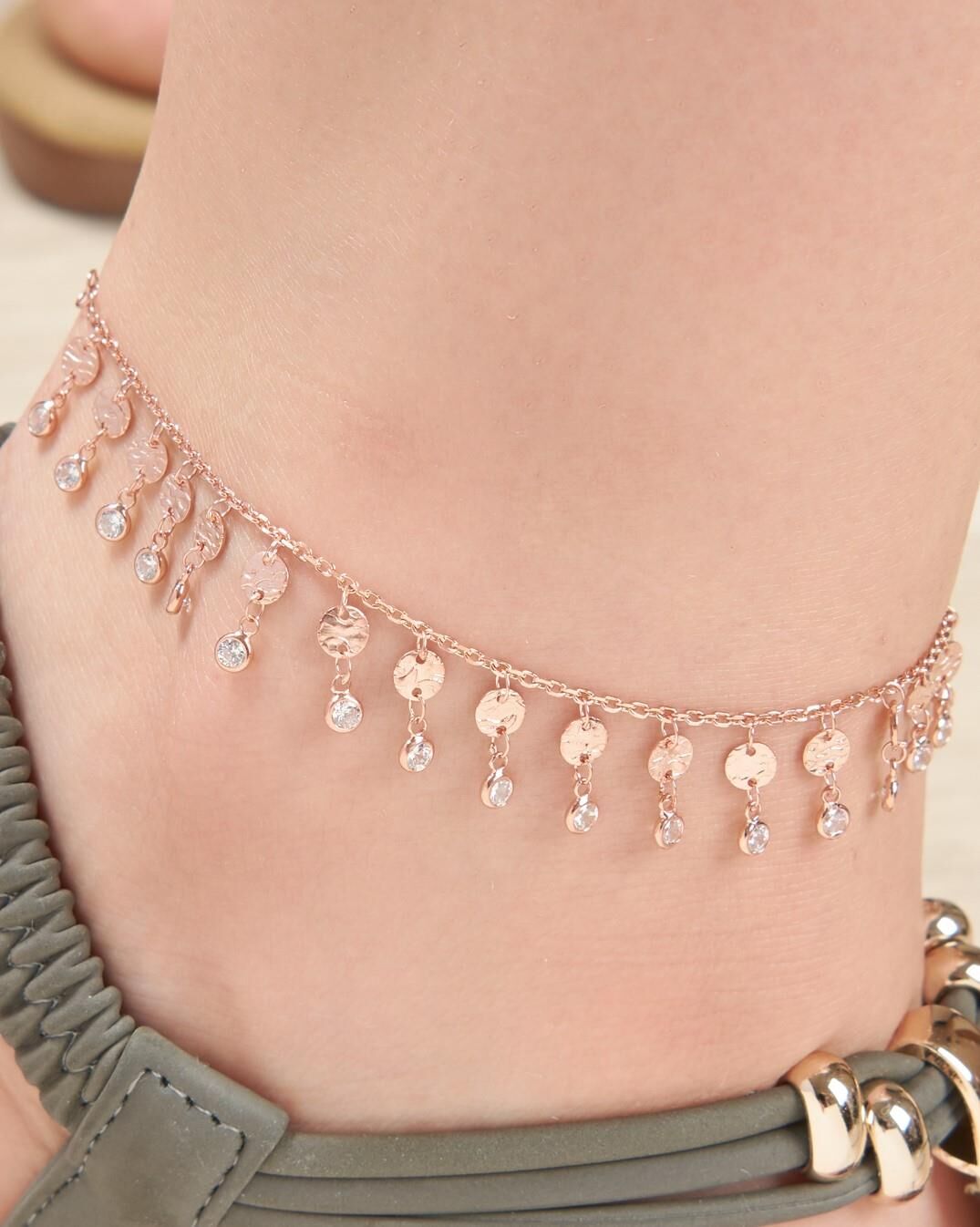 GÜMÜŞ ROSE YUVARLAK DÖVME PULLU SALLANTILI HALHAL