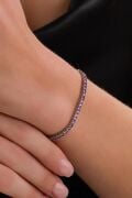 3mm Gümüş Mor Lila Renk Zirkon Taşlı Rodyumlu Su Yolu Bileklik