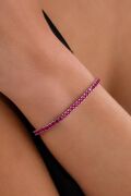 3mm Gümüş Koyu Pembe Zirkon Taşlı Rodyumlu Su Yolu Pırlanta Modeli Tenis Bileklik