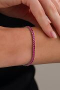 3mm Gümüş Koyu Pembe Zirkon Taşlı Rodyumlu Su Yolu Pırlanta Modeli Tenis Bileklik