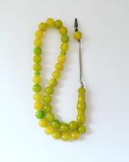 YUVARLAK SARI YEŞİL TOZ KEHRİBAR TESBİH