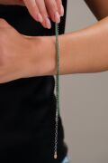 3mm Gümüş Yeşil Zirkon Taşlı Rodyumlu Su Yolu Pırlanta Modeli Tenis Bileklik