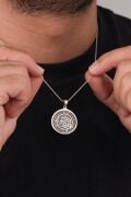 Gümüş Nazar ve Kelime-i Tevhid Yazılı Oval Erkek Kolye
