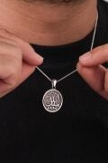 Gümüş Arapça Mülki Allah Mülk Allahın  Yazılı Eskitme Karartılmış Yuvarlak Erkek Kolye