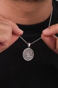 Gümüş Arapça Mülki Allah Mülk Allahın  Yazılı Eskitme Karartılmış Yuvarlak Erkek Kolye
