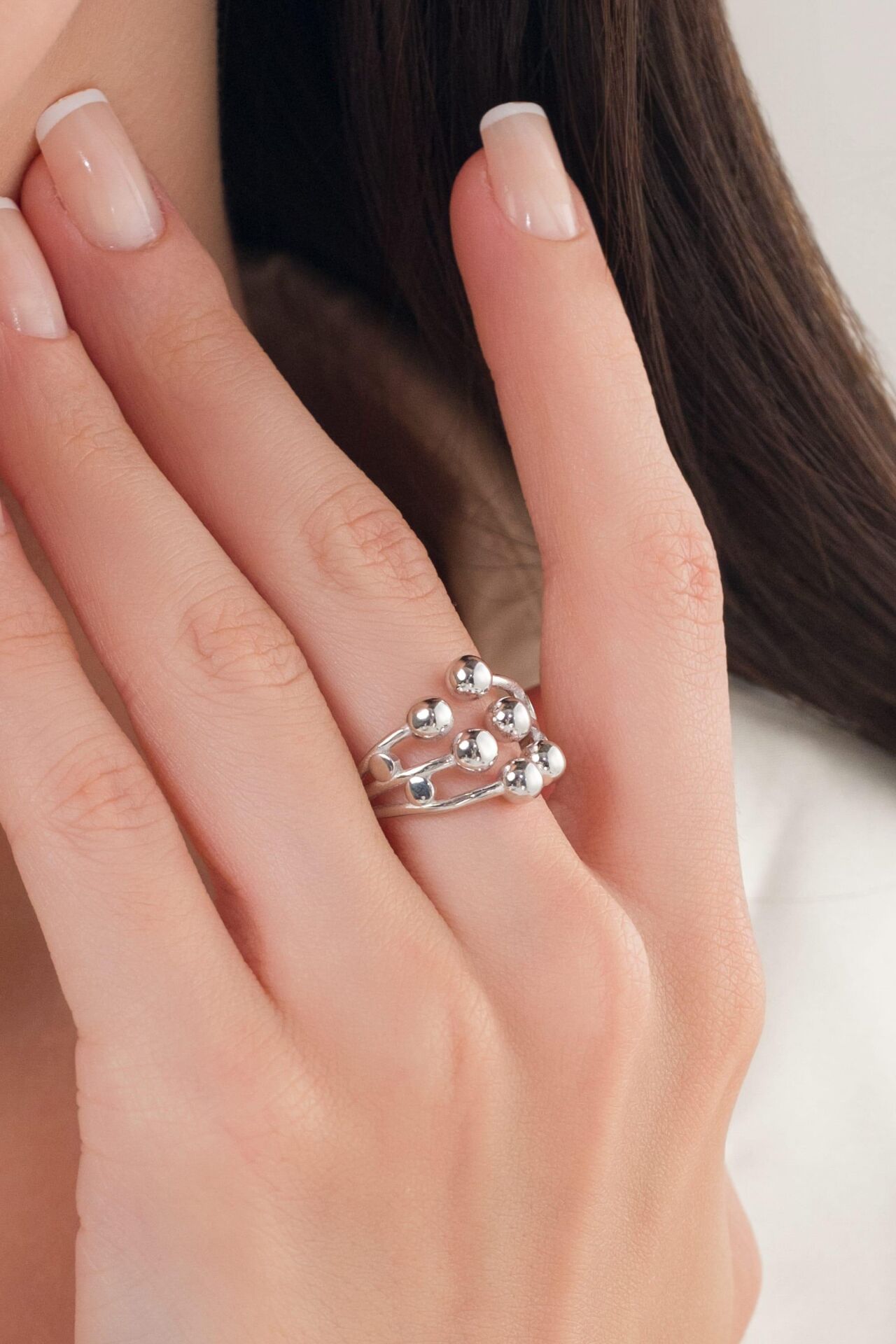 GÜMÜŞ  ALTI TOPLU TAŞSIZ MODERN AYARLANABİLİR YÜZÜK