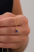 6 mm Gümüş Altın Gold Kaplama Koyu Mavi Lacivert Nazar Boncuğu Cam Göz Kolye