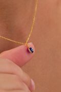 6 mm Gümüş Altın Gold Kaplama Koyu Mavi Lacivert Nazar Boncuğu Cam Göz Kolye